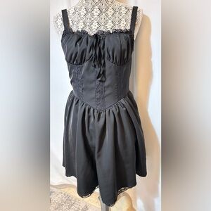 Black Corset Fit Flare Milkmaid Mini Dress Coquette Dark Fairy Goth Size Small